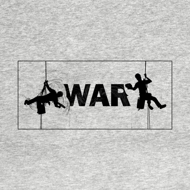 War - Typography, Two Window Cleaners Wiping Away The Word Set In A Thin Border Frame by Earthworx